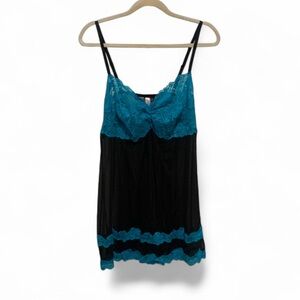 Cacique Blue Lace Black Cami Tank Top Size 18/20